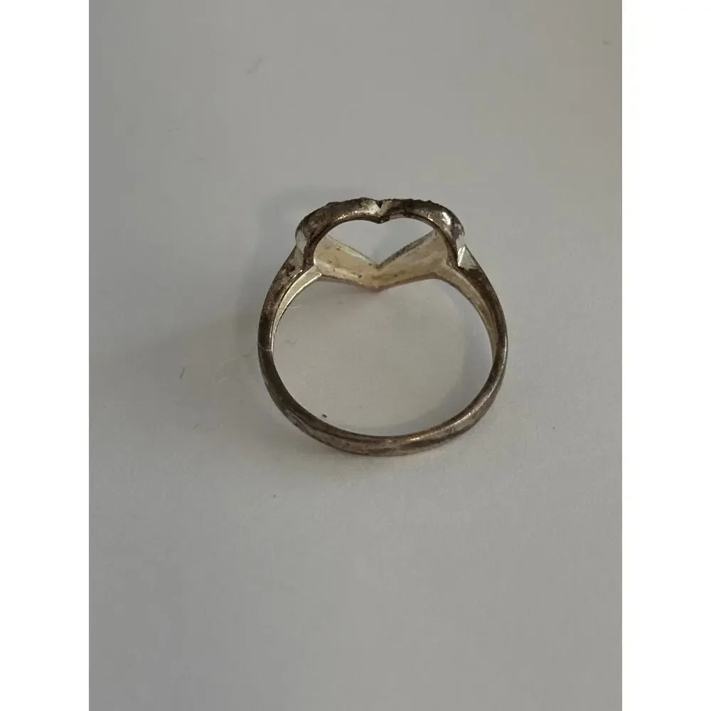 Vintage Dainty Sterling Silver Ring Heart Marcasite